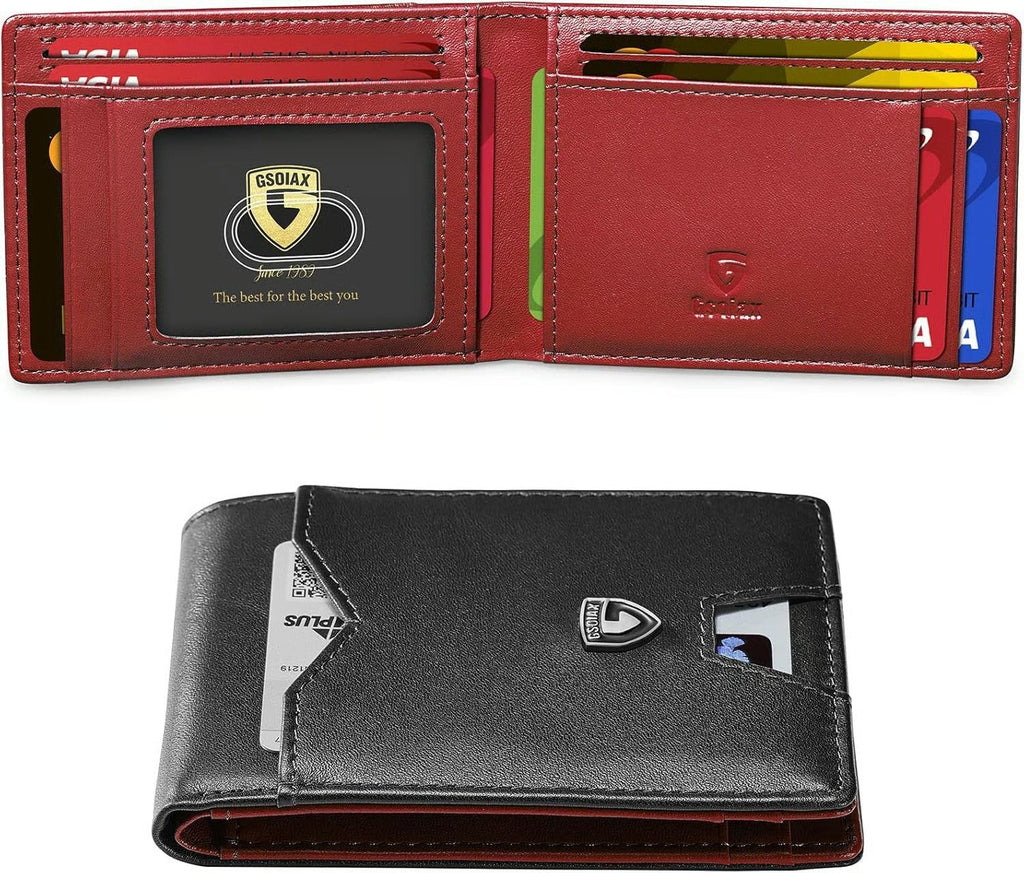 Men's Slim Leather RFID Blocking Wallet - Minimalist Carbon Fiber Bifold