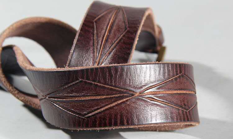 Vintage Patterned Leather Belt with Brass Buckle-Original Leather Belt