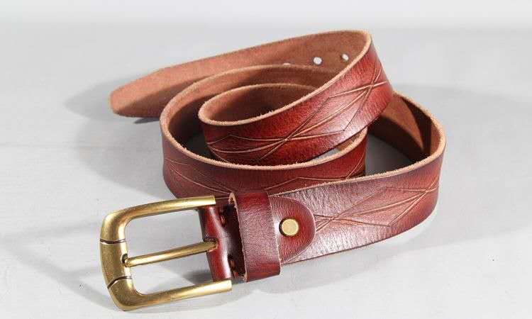 Vintage Patterned Leather Belt with Brass Buckle-Original Leather Belt