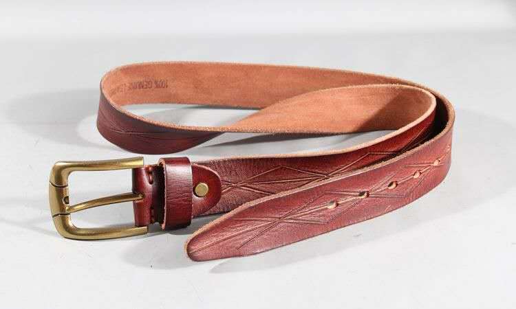Vintage Patterned Leather Belt with Brass Buckle-Original Leather Belt