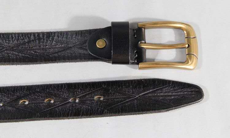 Vintage Patterned Leather Belt with Brass Buckle-Original Leather Belt