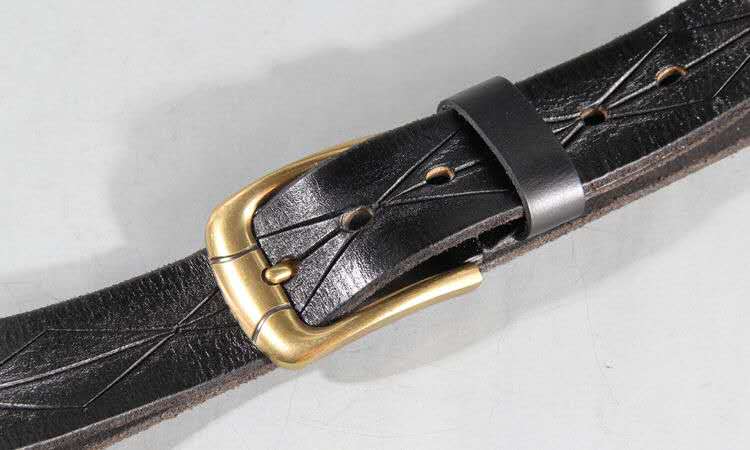 Vintage Patterned Leather Belt with Brass Buckle-Original Leather Belt