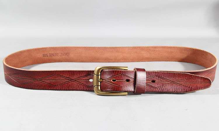 Vintage Patterned Leather Belt with Brass Buckle-Original Leather Belt