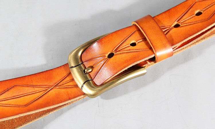 Vintage Patterned Leather Belt with Brass Buckle-Original Leather Belt