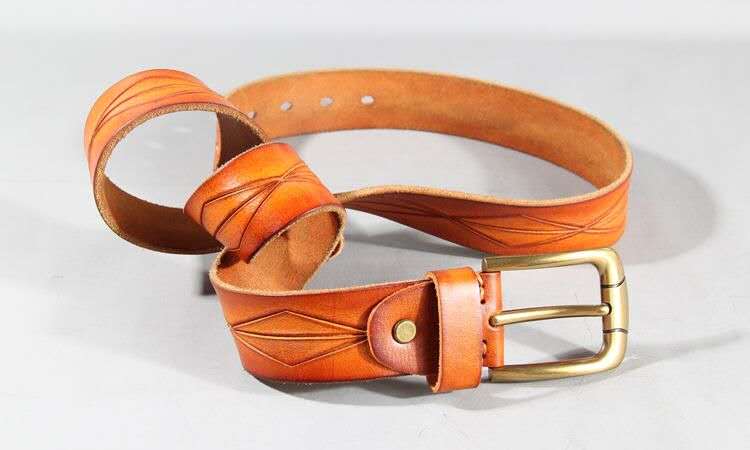 Vintage Patterned Leather Belt with Brass Buckle-Original Leather Belt