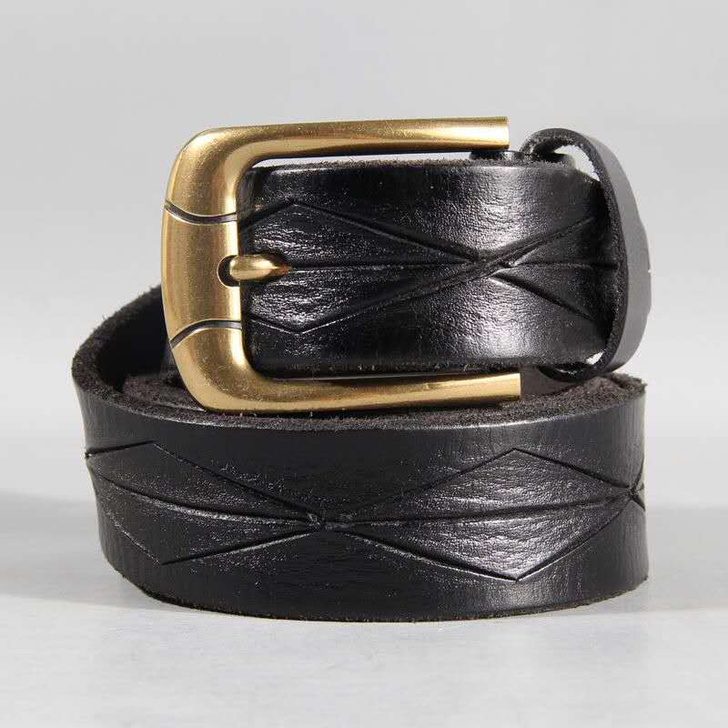 Vintage Patterned Leather Belt with Brass Buckle-Original Leather Belt