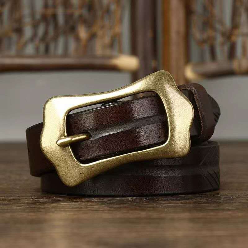 Vintage Handcrafted Leather Belt with Bold Brass Buckle-Original Leather Belt