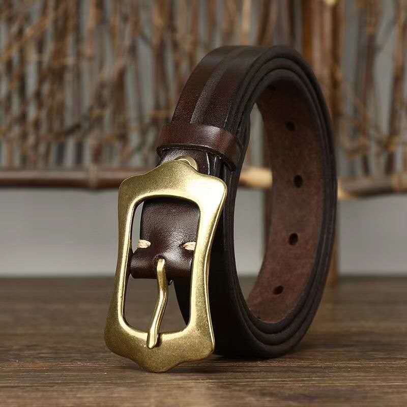 Vintage Handcrafted Leather Belt with Bold Brass Buckle-Original Leather Belt