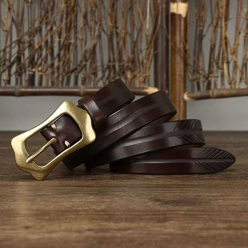 Vintage Handcrafted Leather Belt with Bold Brass Buckle-Original Leather Belt