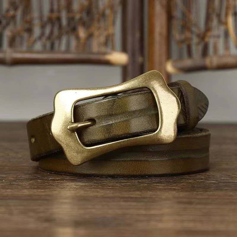 Vintage Handcrafted Leather Belt with Bold Brass Buckle-Original Leather Belt