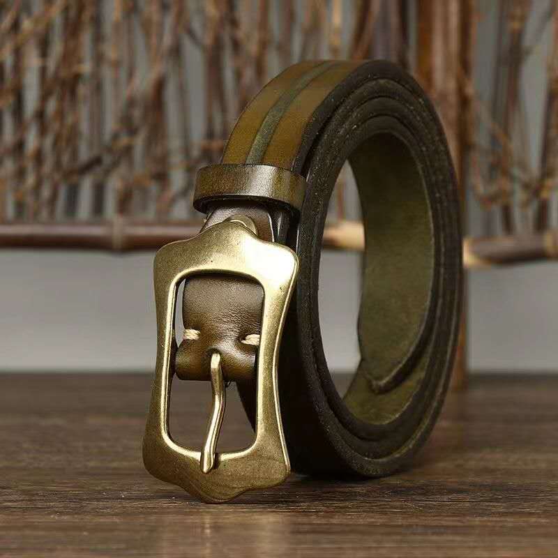 Vintage Handcrafted Leather Belt with Bold Brass Buckle-Original Leather Belt