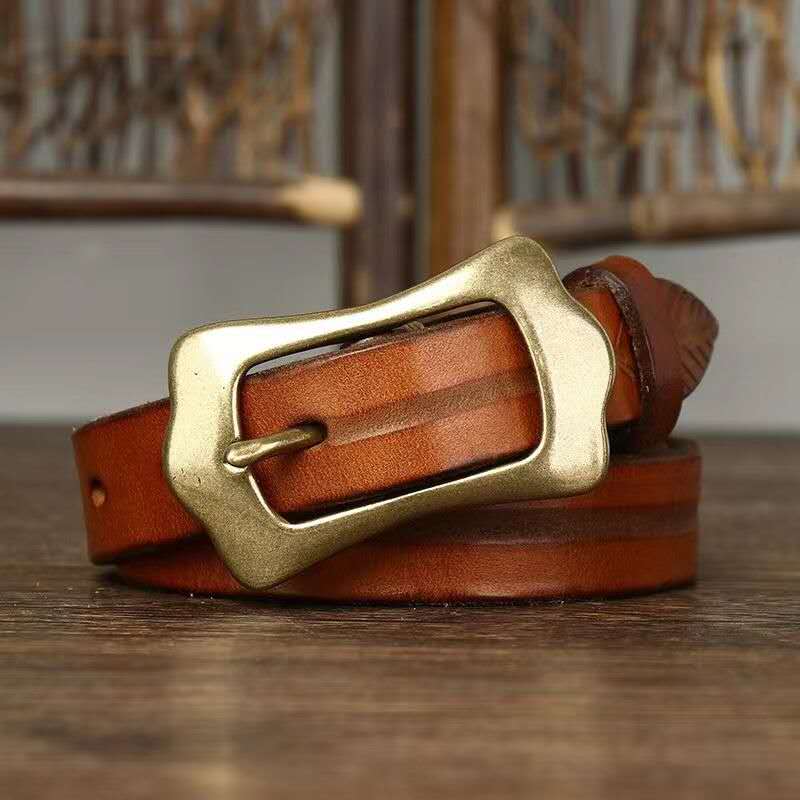 Vintage Handcrafted Leather Belt with Bold Brass Buckle-Original Leather Belt