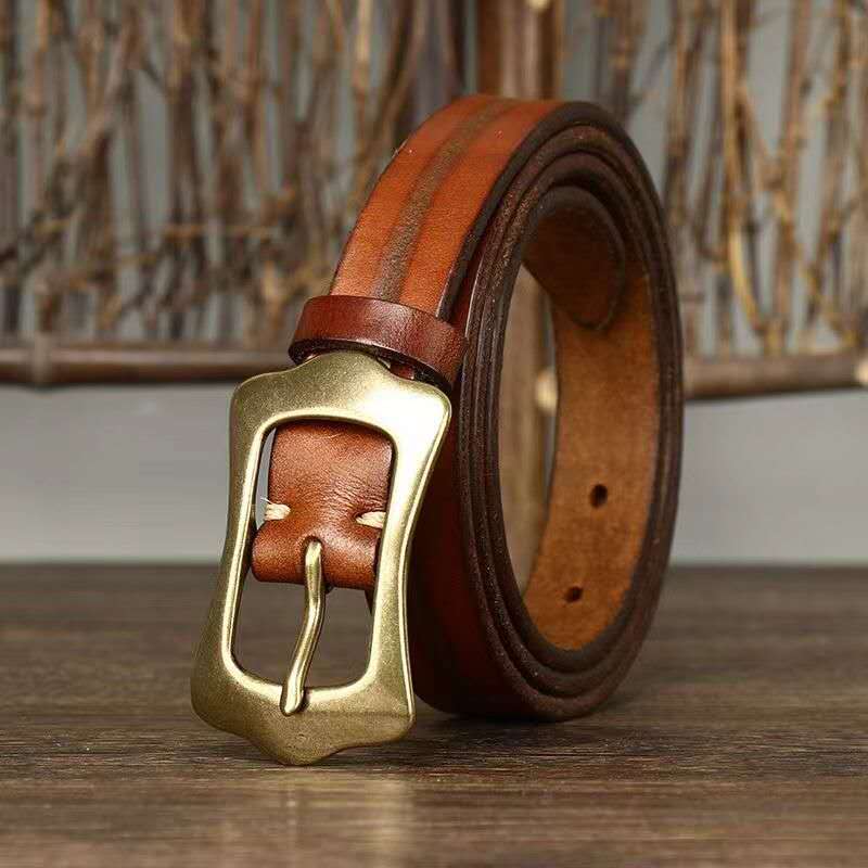 Vintage Handcrafted Leather Belt with Bold Brass Buckle-Original Leather Belt
