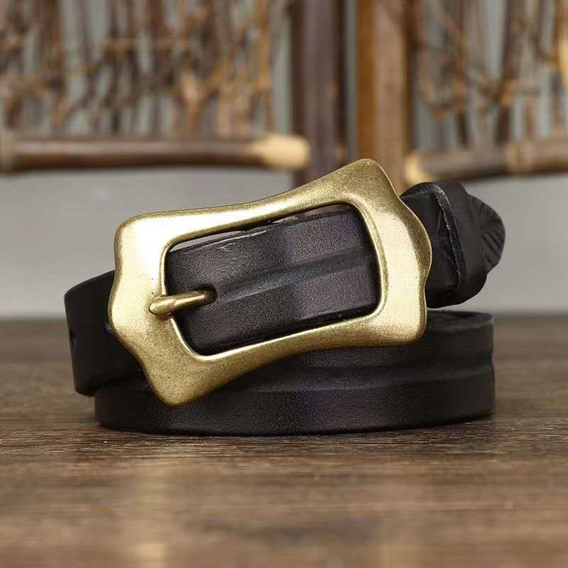 Vintage Handcrafted Leather Belt with Bold Brass Buckle-Original Leather Belt
