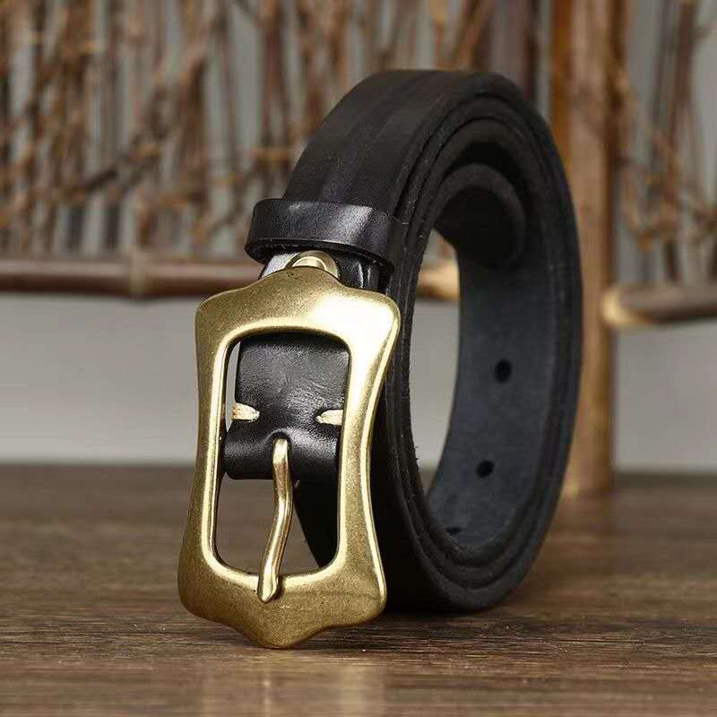 Vintage Handcrafted Leather Belt with Bold Brass Buckle-Original Leather Belt