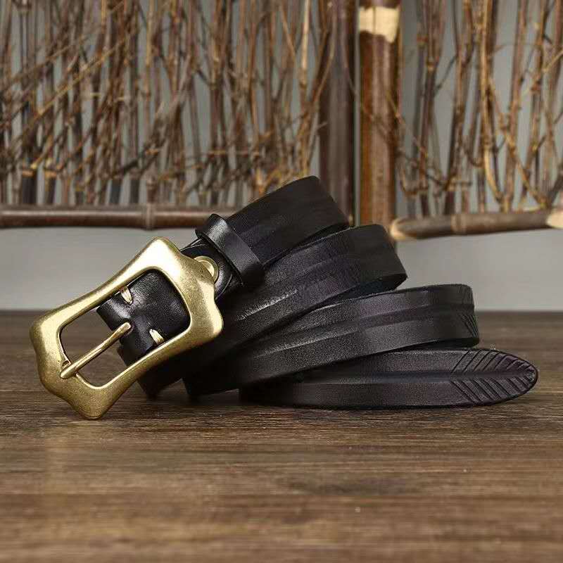 Vintage Handcrafted Leather Belt with Bold Brass Buckle-Original Leather Belt