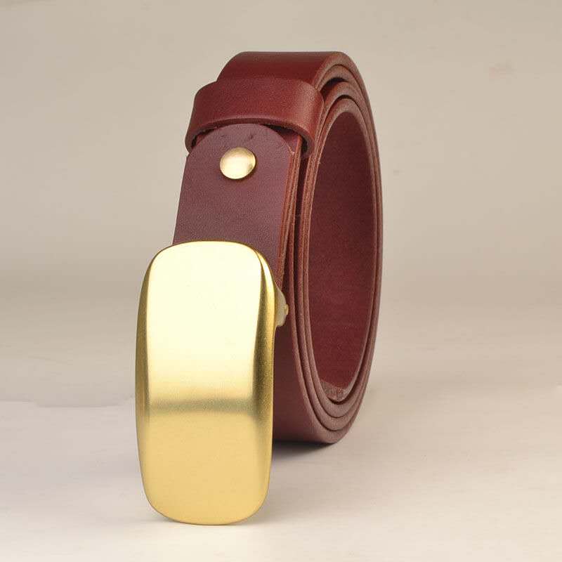 Matte Gold Buckle Leather Belt-Original Leather Belt