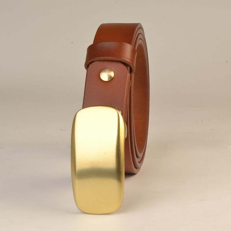 Matte Gold Buckle Leather Belt-Original Leather Belt