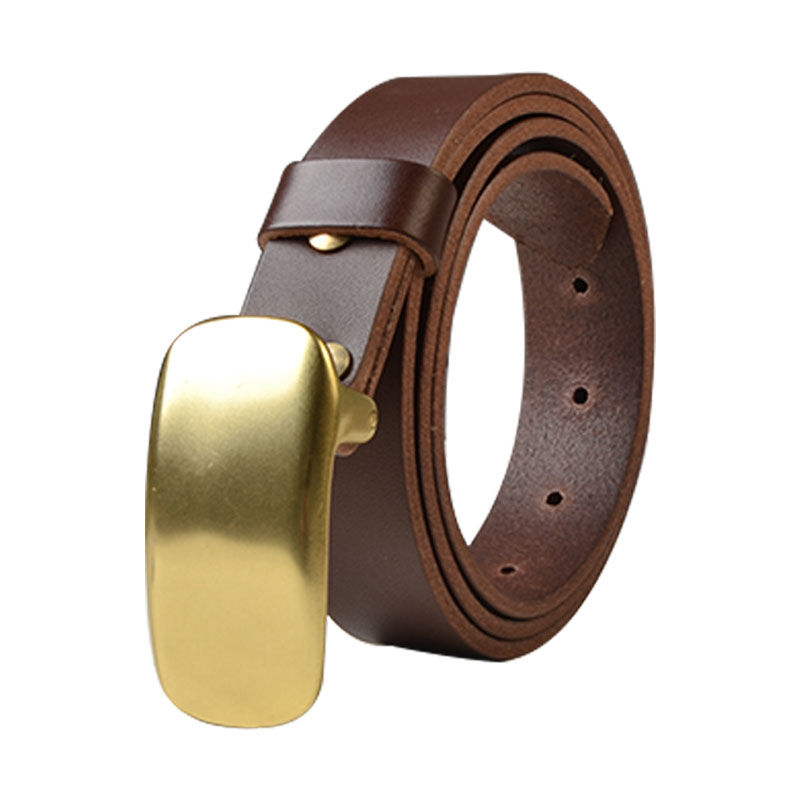 Matte Gold Buckle Leather Belt-Original Leather Belt