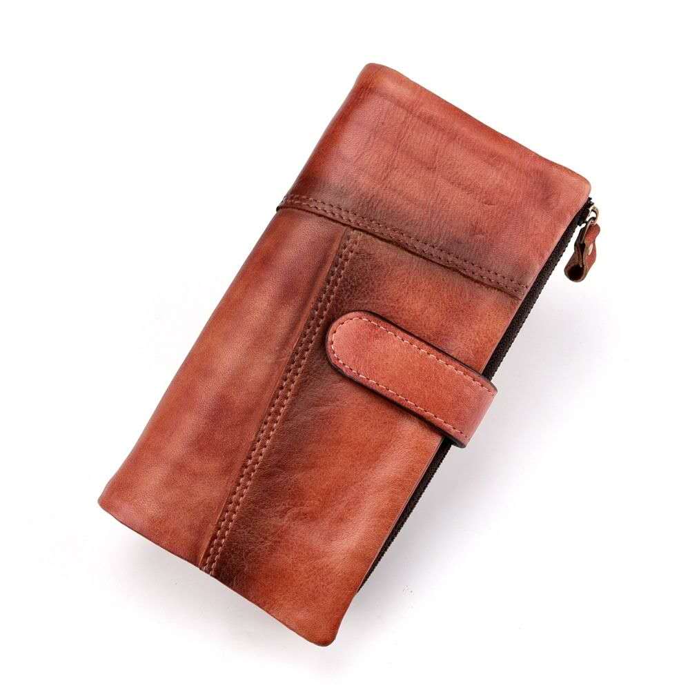 Vintage Long Leather Wallet – Multi-Slot Zipper Organizer