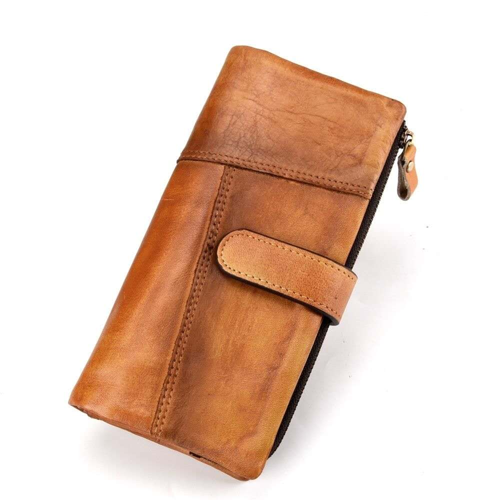 Vintage Long Leather Wallet – Multi-Slot Zipper Organizer
