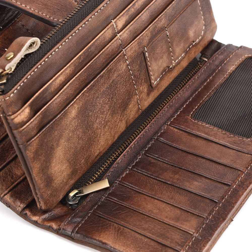 Vintage Long Leather Wallet – Multi-Slot Zipper Organizer