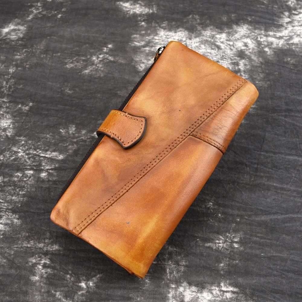 Vintage Long Leather Wallet – Multi-Slot Zipper Organizer