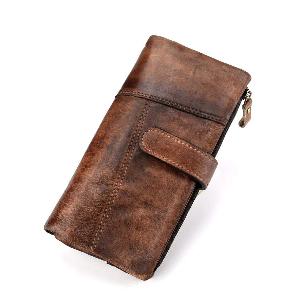 Vintage Long Leather Wallet – Multi-Slot Zipper Organizer
