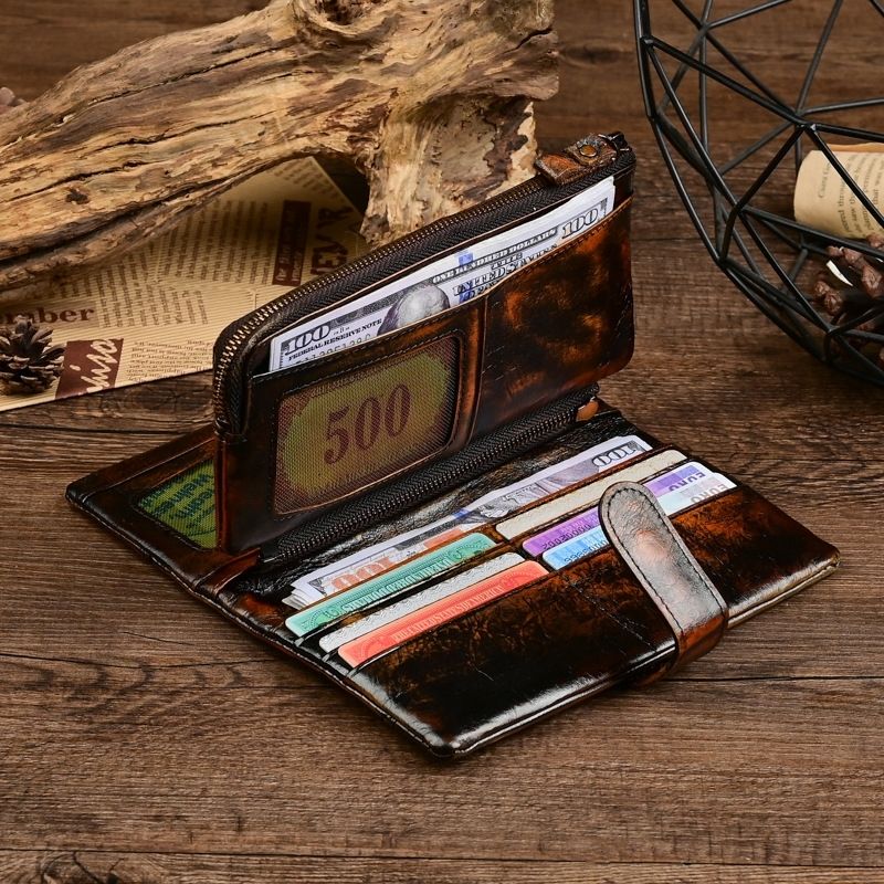 Vintage Flame-Black Leather Wallet – Style Meets Functionality