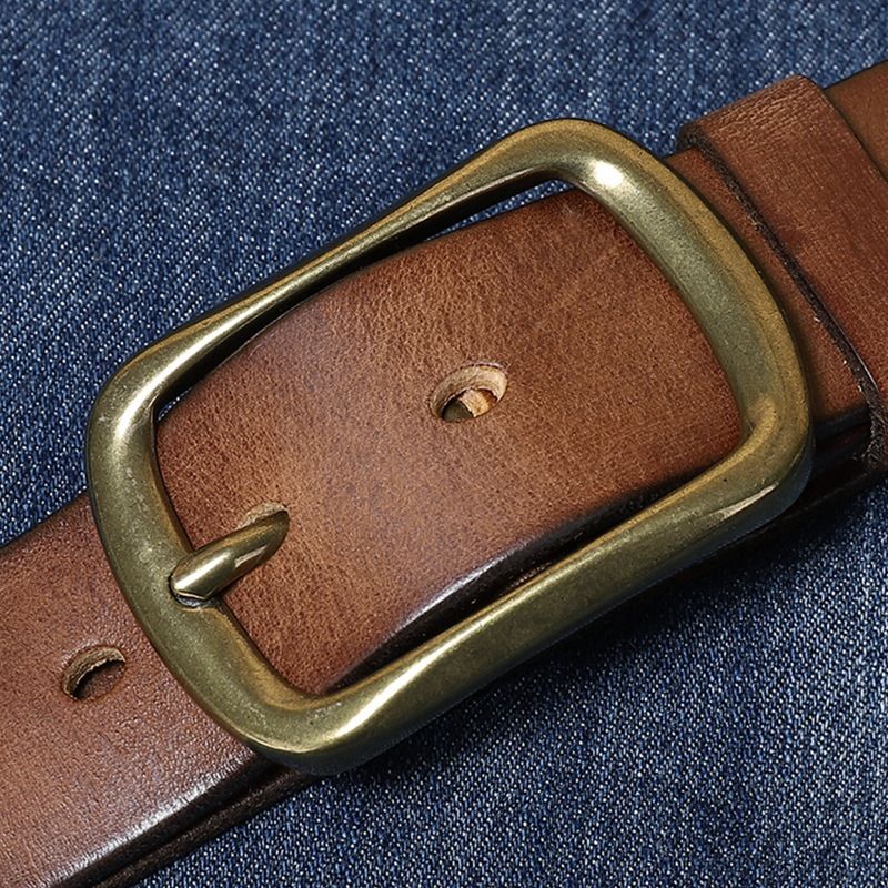 Vintage Full Grain Leather Belt – Brass Buckle-100% Full-Grain Leather