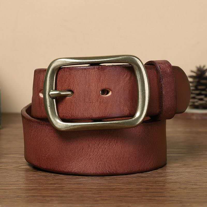 Vintage Full Grain Leather Belt – Brass Buckle-100% Full-Grain Leather