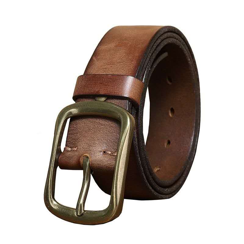 Vintage Full Grain Leather Belt – Brass Buckle-100% Full-Grain Leather