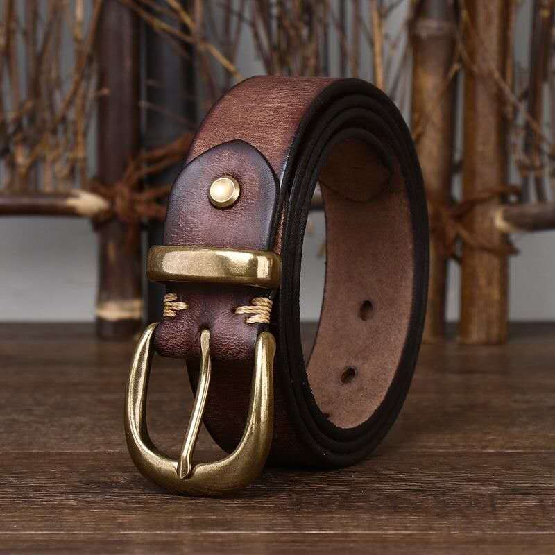 Vintage Genuine Leather Belt-100% Full-Grain Cowhide Leather