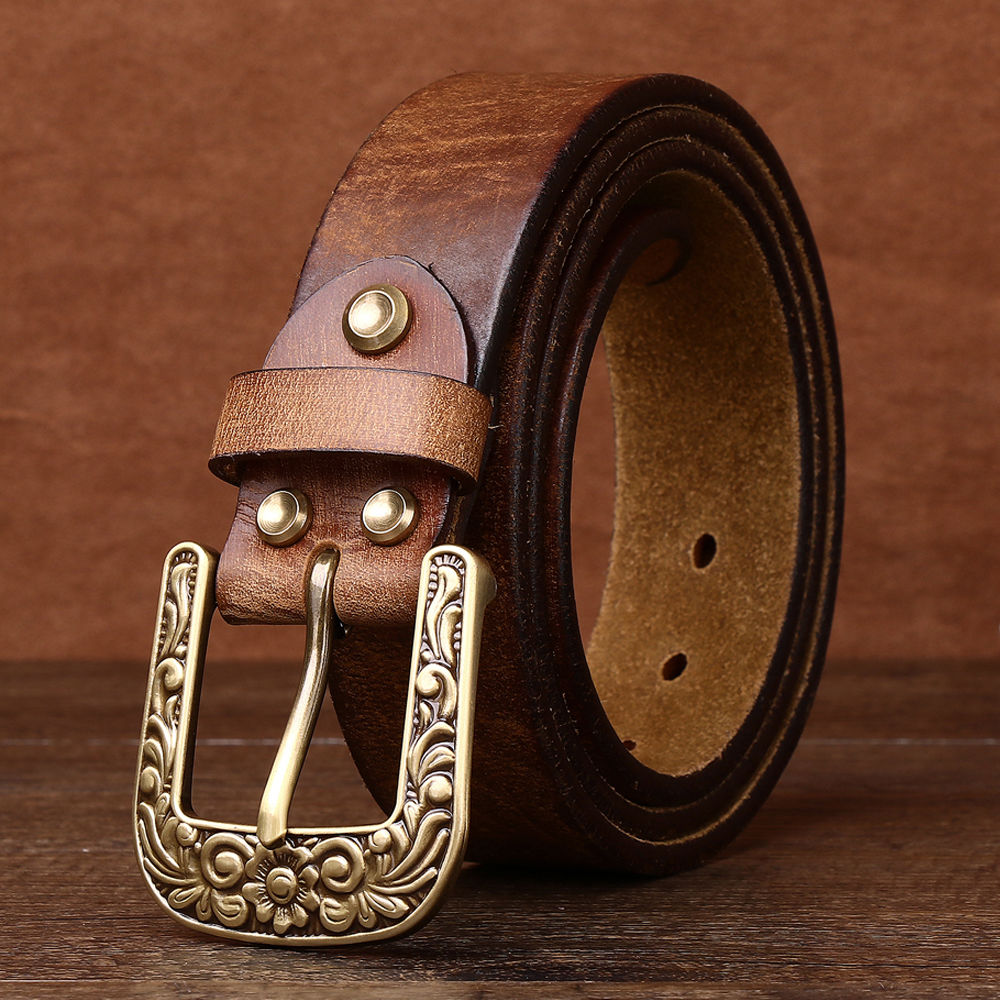 Vintage Floral Buckle Leather Belt-Original Leather Belt