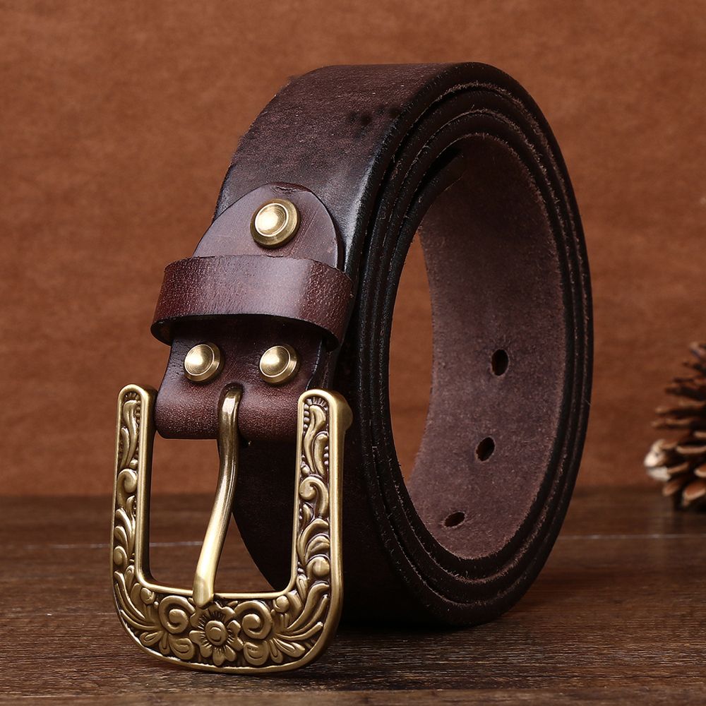 Vintage Floral Buckle Leather Belt-Original Leather Belt
