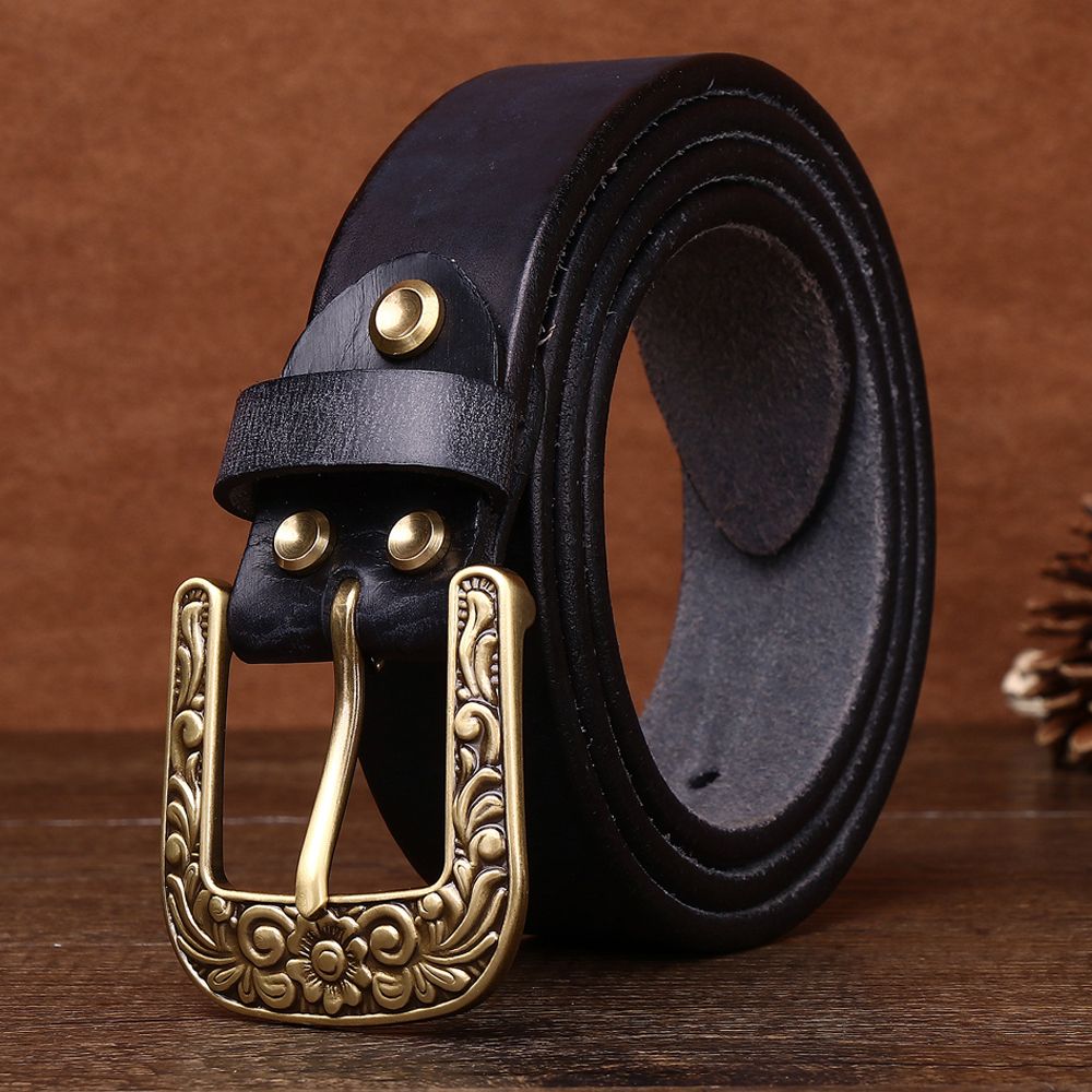 Vintage Floral Buckle Leather Belt-Original Leather Belt