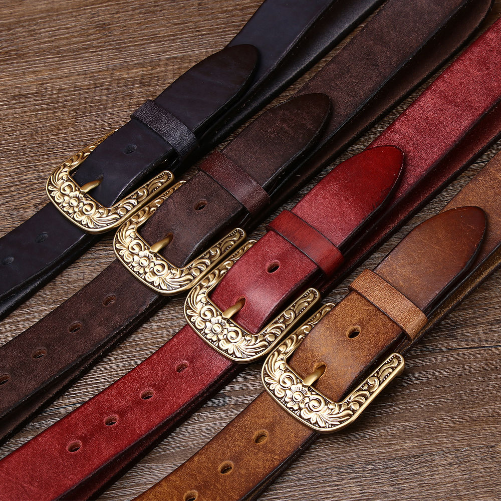 Vintage Floral Buckle Leather Belt-Original Leather Belt
