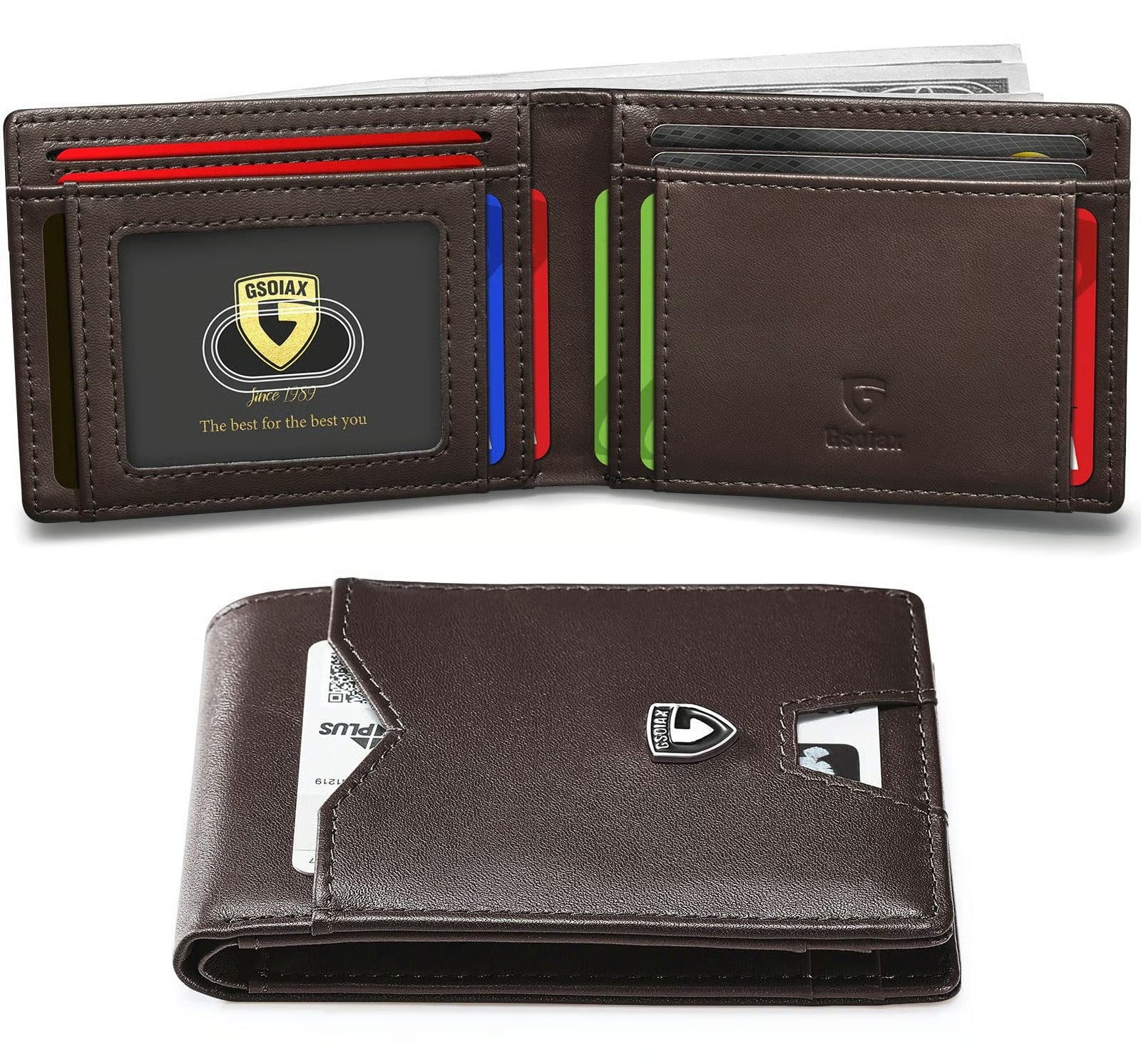 Men's Slim Leather RFID Blocking Wallet - Minimalist Carbon Fiber Bifold