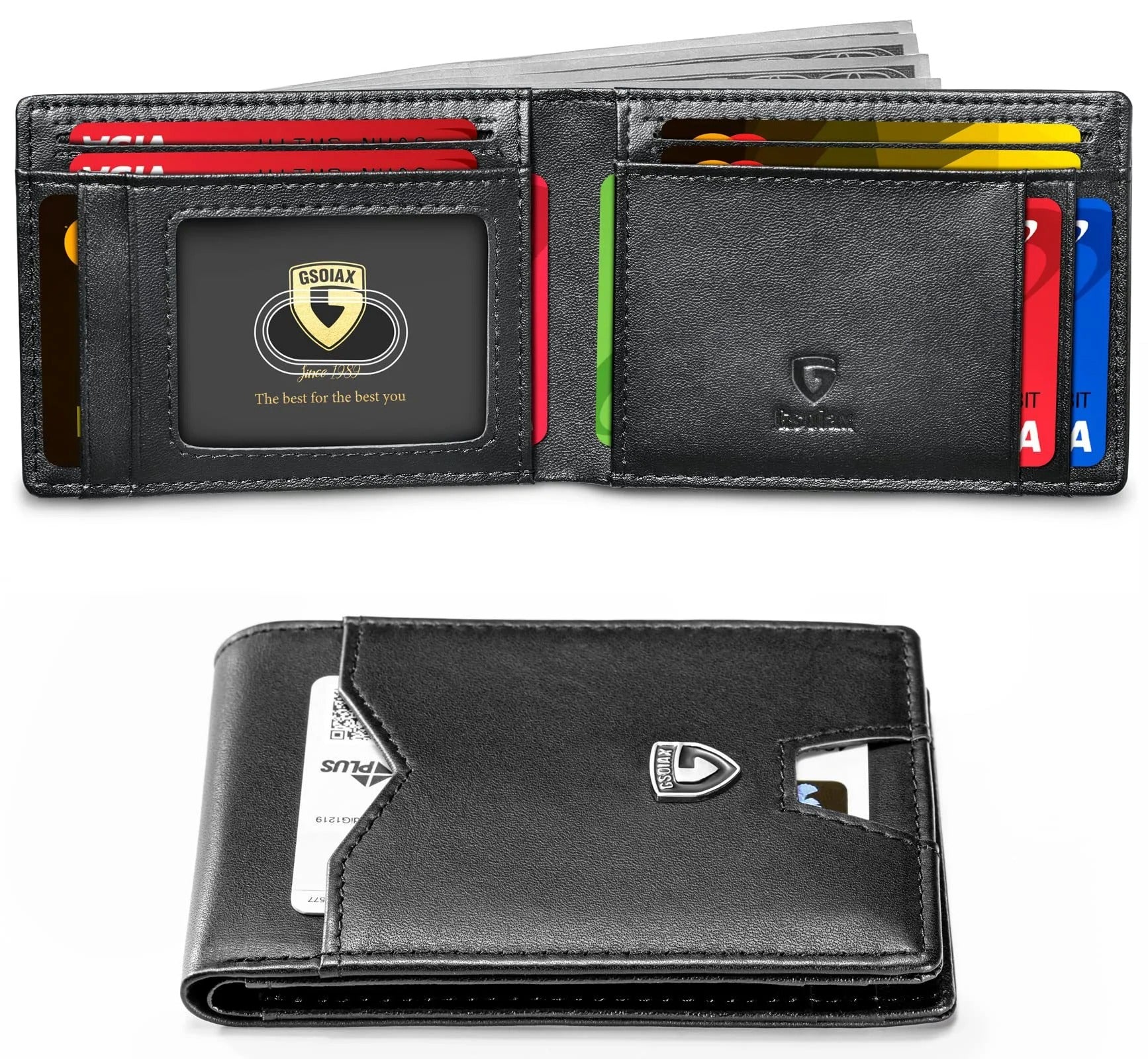 Men's Slim Leather RFID Blocking Wallet - Minimalist Carbon Fiber Bifold