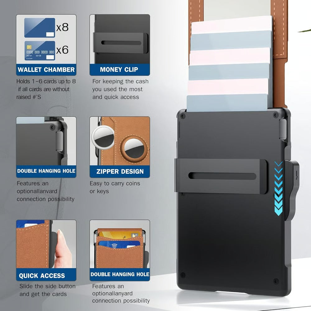 🔥Hot Sale -49% OFF!✨Wallet for Men - With Pop Up Aluminum Case Money Clip Slim Leather Slots Credit Card Holder RFID Blocking Bifold Minimalist Wallet