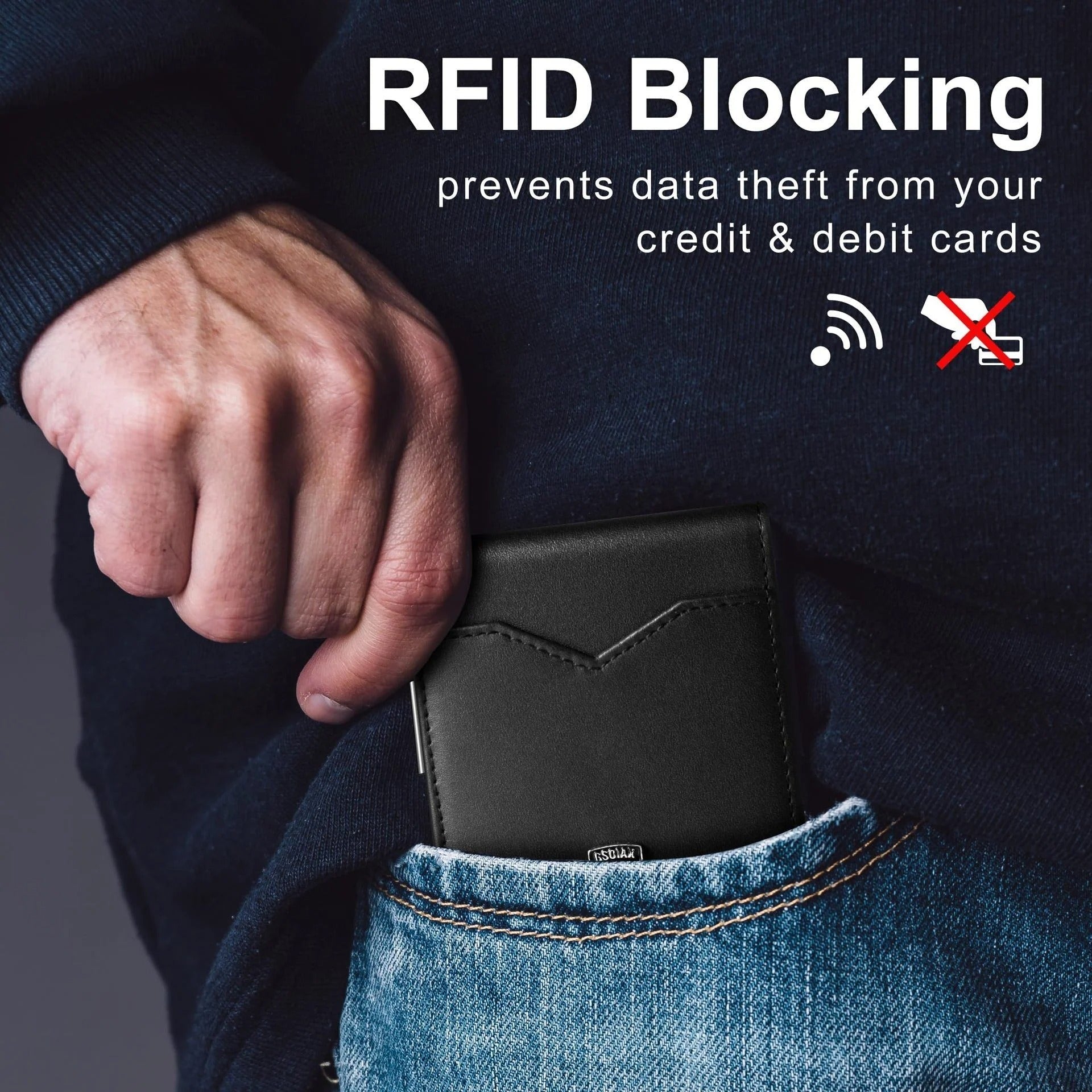 Men's Slim Leather RFID Blocking Wallet - Minimalist Carbon Fiber Bifold