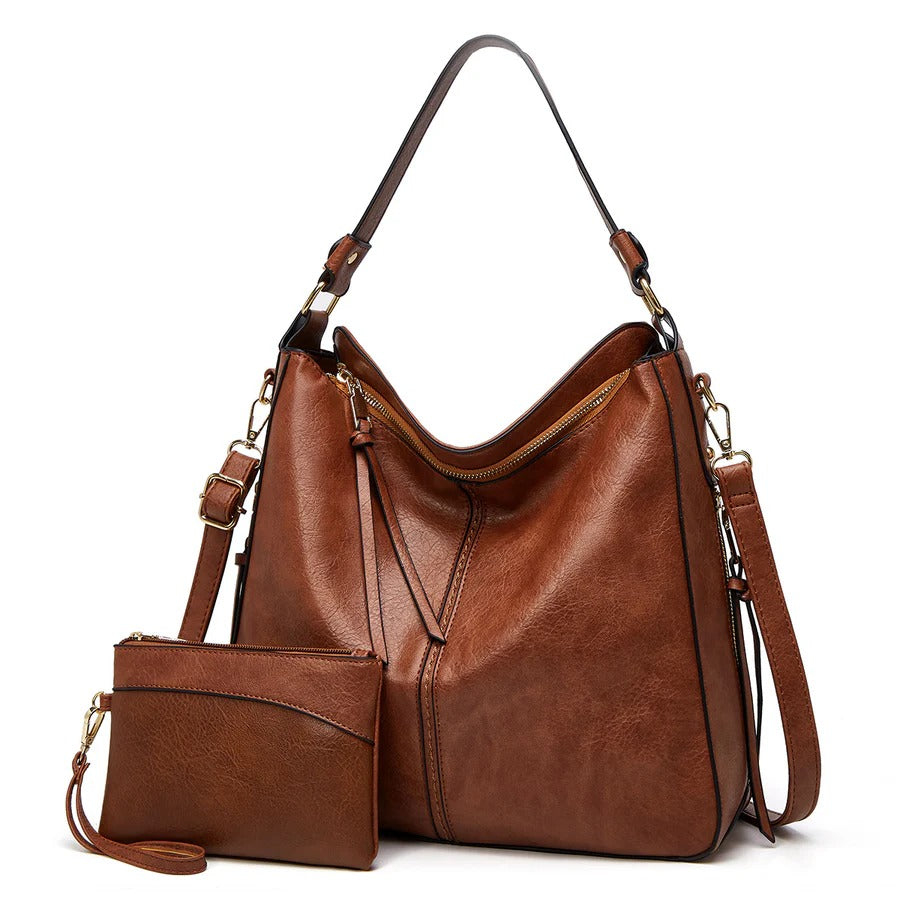 Luxury Leather Hobo Anti-Theft Handbag + Free Pouch Wallet